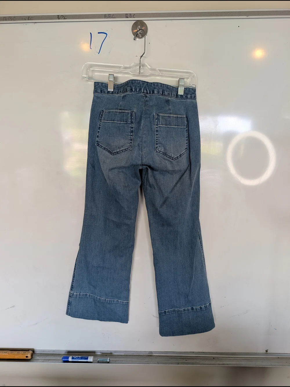 Michael Kors Light Blue High-Rise Wide Leg Jeans with Button Detail